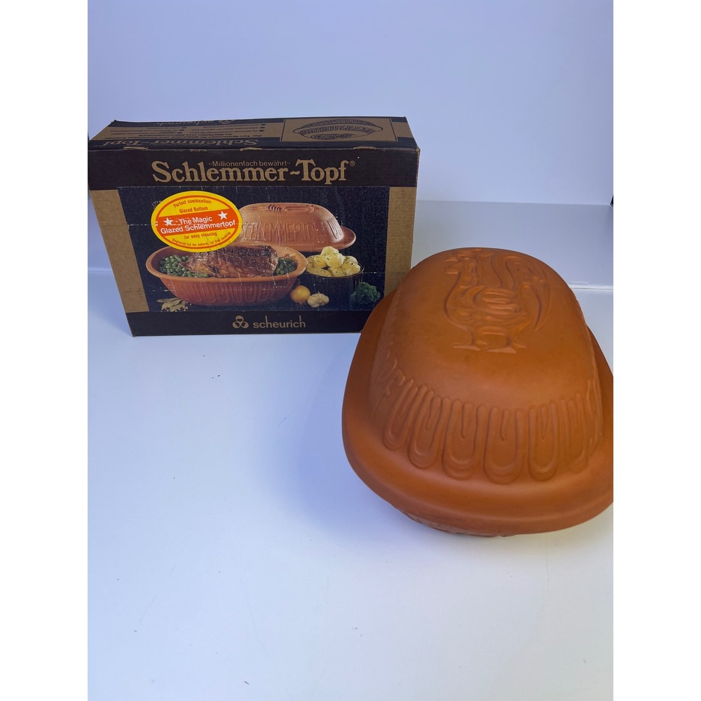 84 Scheurich Schlemmer-Topf Clay Baker West Germany Rooster Glazed Bottom 12.5in